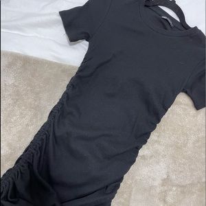 ZARA Ribbed Black Drawstring Side Mini Dress